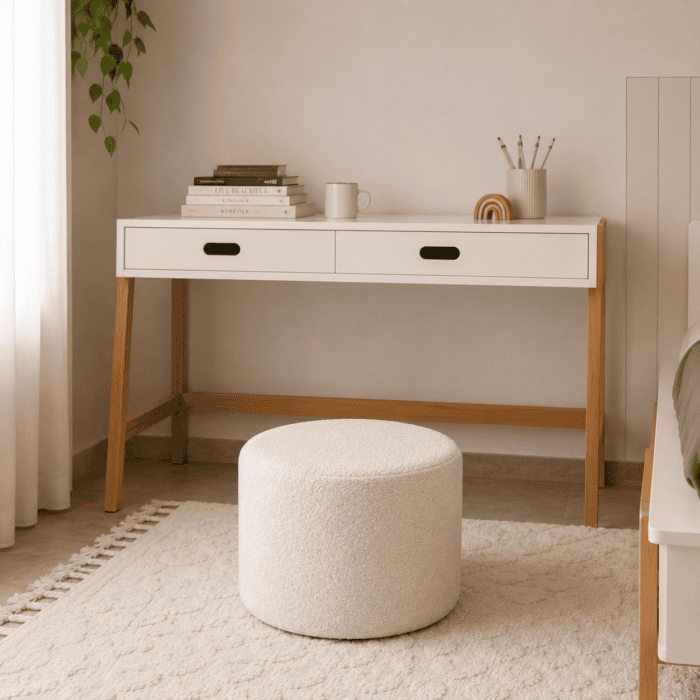 Pouf Rond Bouclette Ivoire pour Chambre Enfant | Sueno